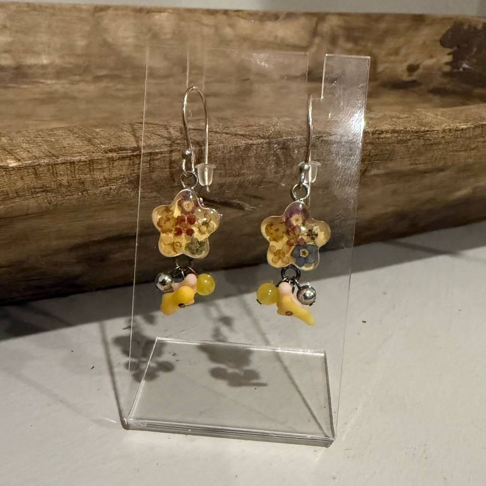 Pressed Flower Earrings - 925 ATI Mexico - Dangle Earrings